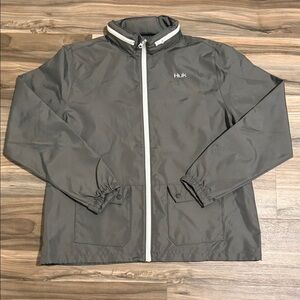 Huk Jacket Men’s XL Grey Performance Fishing Packable Rain Windbreaker Hooded